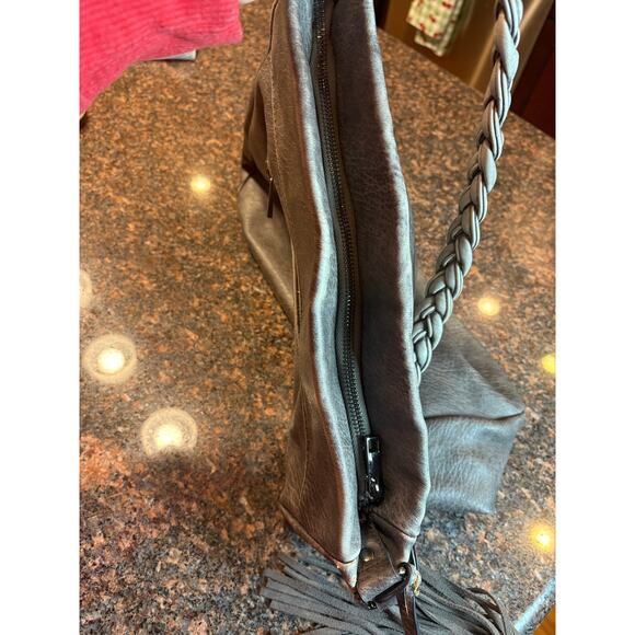 Antik Kraft Gray Leather Hobo Bag with Braided Handle and Tassel - Picture 13 of 16